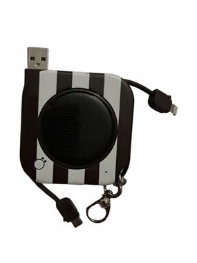 Portable Striped Retractable Charger with Keyring - Black & White